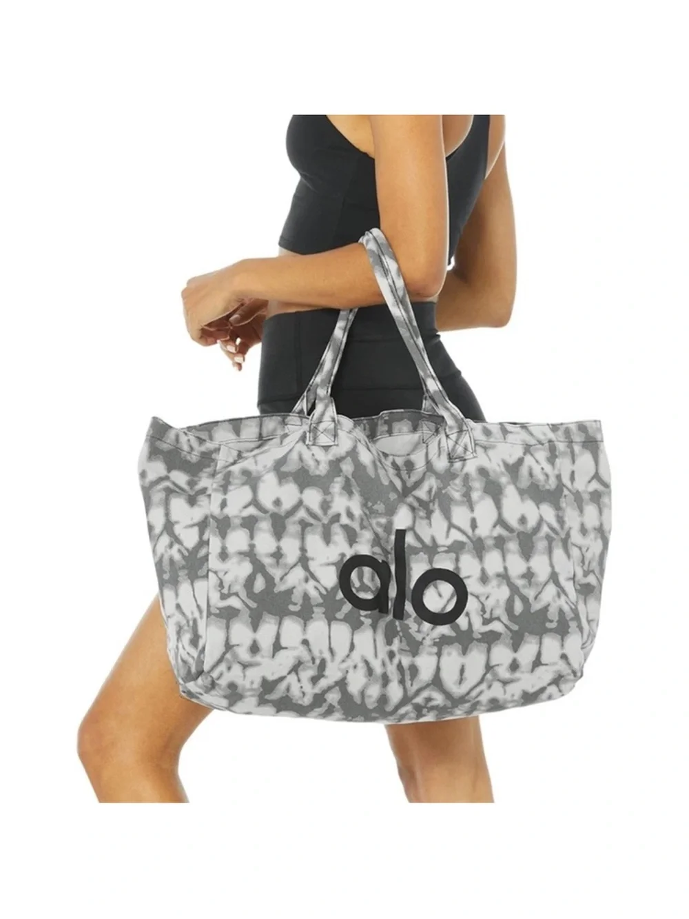 NWT ALO Yoga Gray Tie-Dye Canvas Tote with Black Logo